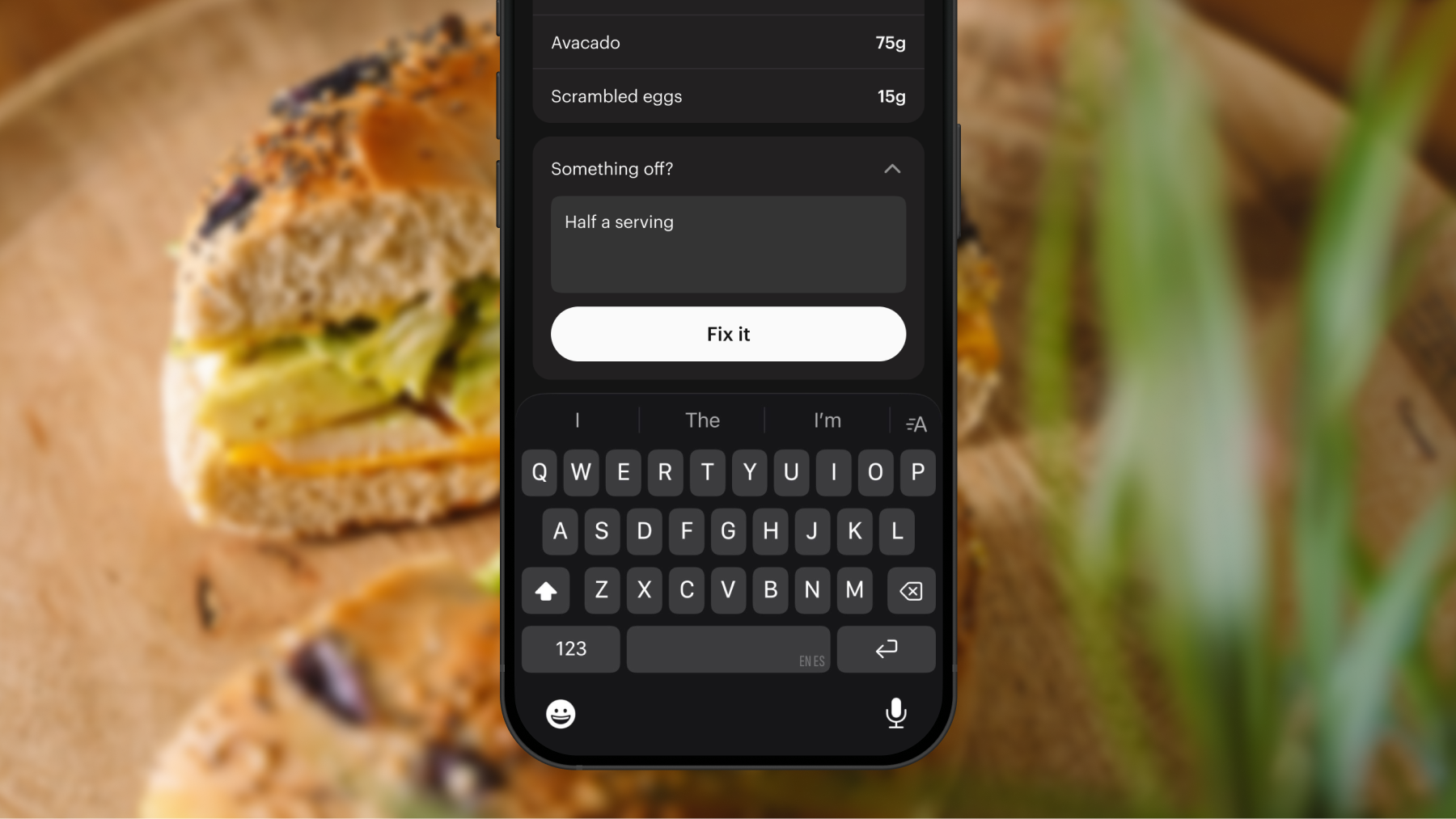 Zero fix-it flow for correcting a logged meal with a text prompt