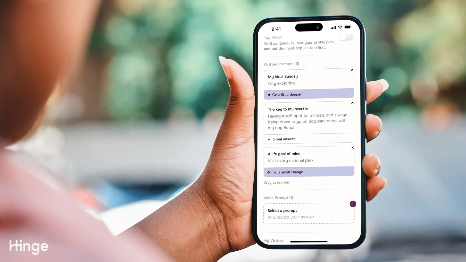 Hinge AI Prompt Feedback feature